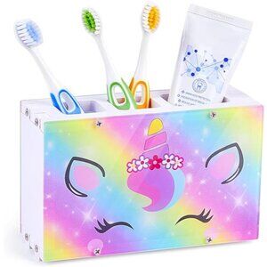 Kids Toothbrush Holder Bathroom Organizer 3 Slot Toothpaste Storage Unicorn Merm